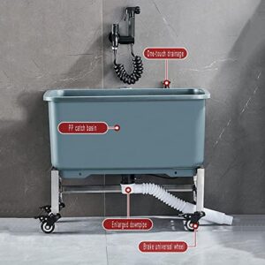 Floor Mop Sink with Roller, Free Standing Wash Station with Water Tap Movable Commercial Mop Service Basin for Kitchen/Restaurant/Business/Garages (Color : Black, Size : 60x40x50cm)