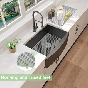 Sink Protectors for Kitchen Sink , 24 inch x 12 inch Heat Resistant Kitchen Sink Mat for Bottom of Stainless Steel/Porcelain Sink with Center Drain,No-Slip Sink Grid Accessories(Grey)