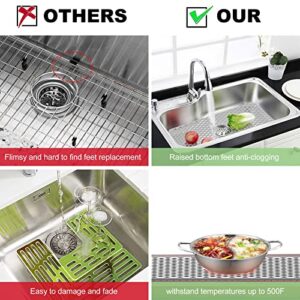 Sink Protectors for Kitchen Sink , 24 inch x 12 inch Heat Resistant Kitchen Sink Mat for Bottom of Stainless Steel/Porcelain Sink with Center Drain,No-Slip Sink Grid Accessories(Grey)