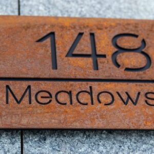 Rusted Steel Modern House Number for Outside, Address Number Plaque, Custom Sign,Personalized Sign (40X15CM)