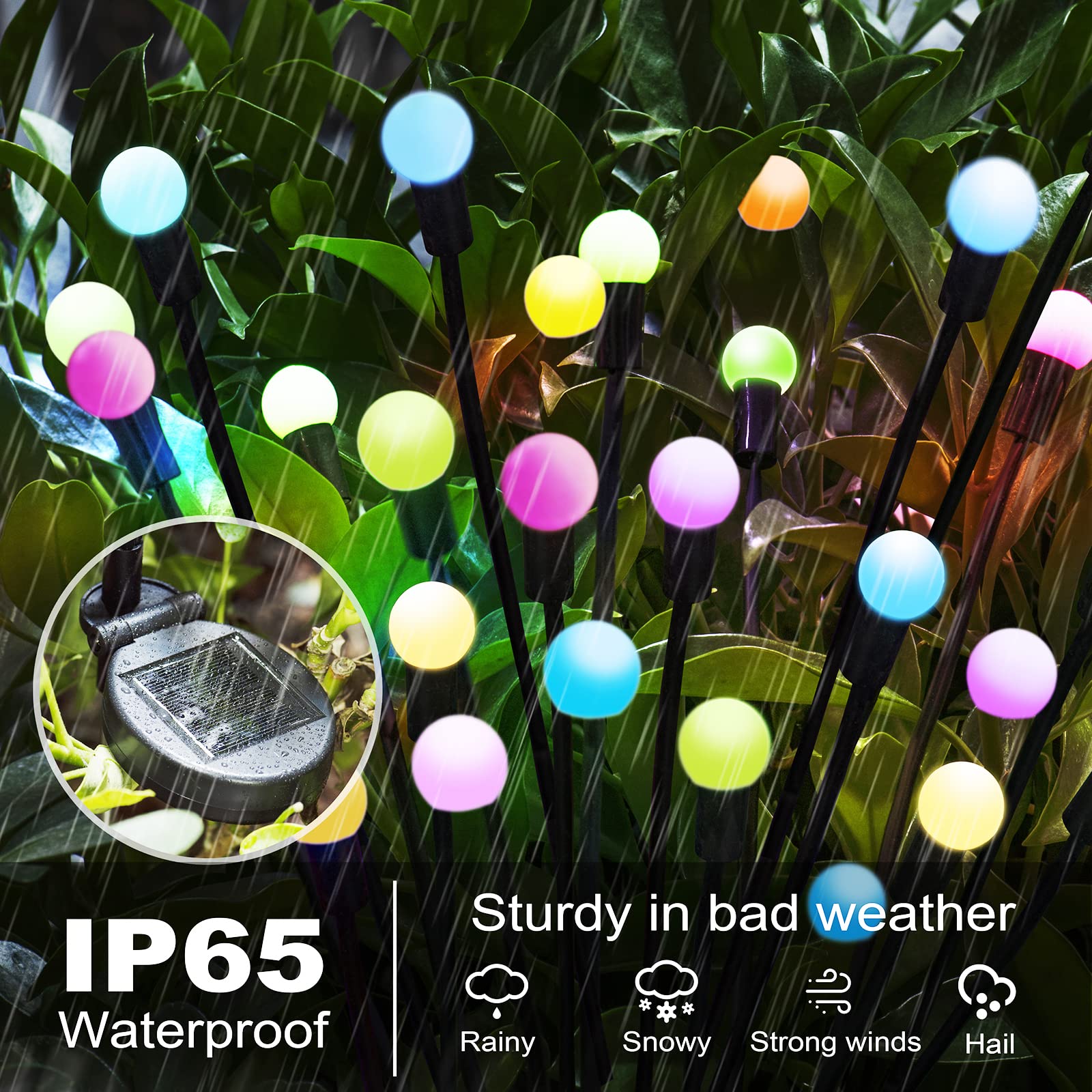 Solar Lights Outdoor Waterproof, Swaying Solar Garden Lights Firefly Lights Decorative Outdoor Lights Yard Lights, Dancing Fireflies Lights for Path Fence, Swaying When Wind Blows