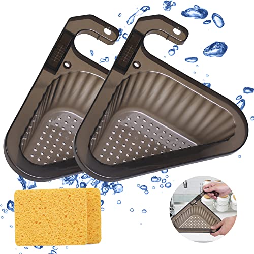 2 Pack Kitchen Sink Drain Strainer - Multifunctional Kitchen Triangular Sink Filter Corner Sink Strainer Swan Drain Rack for Kitchen Sink Hangs on Faucet Fits All Sink（Black）