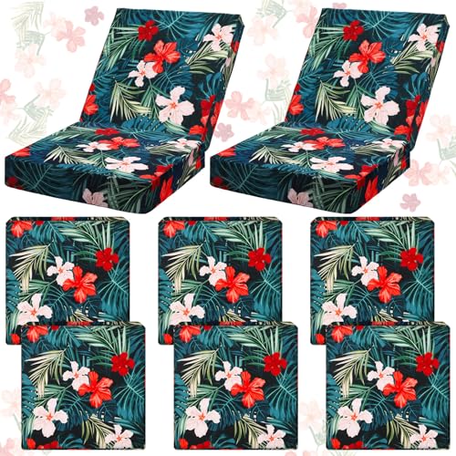 Panelee 6 Pcs Patio Cushion Covers Square Chair Seat Cushion Slip Covers Waterproof Outdoor Cushion Covers Replacement Water Repellent Slipcover with Ties for Sofa Furniture Bench (20 x 20 x 4 Inch)