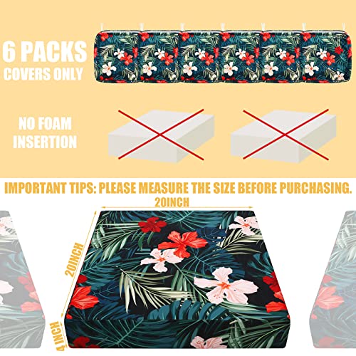 Panelee 6 Pcs Patio Cushion Covers Square Chair Seat Cushion Slip Covers Waterproof Outdoor Cushion Covers Replacement Water Repellent Slipcover with Ties for Sofa Furniture Bench (20 x 20 x 4 Inch)