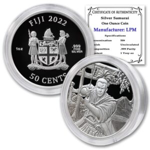 2022 1 oz fijian silver ancient warriors - samurai coin (in capsule) brilliant uncirculated with certificate of authenticity 50c bu