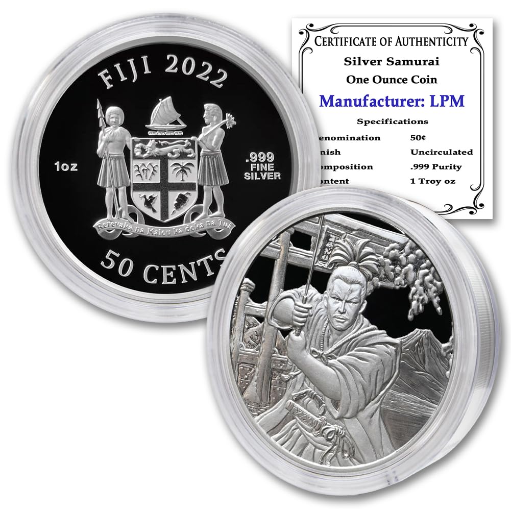 2022 1 oz Fijian Silver Ancient Warriors - Samurai Coin (in Capsule) Brilliant Uncirculated with Certificate of Authenticity 50c BU