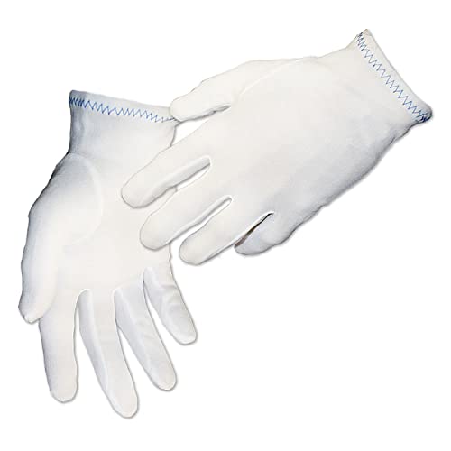 3 Pairs (12 Gloves) Gloves Legend White Inspection Gloves Nylon White Coin Jewelry Antiques Safety Working Gloves For Men - Size Large