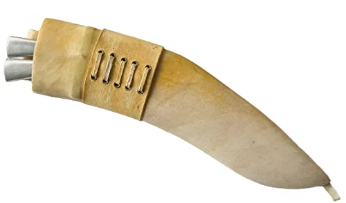 Gorkha Authentic Chitlange Kukri Knife Metal Handle 10.5 IN Fixed Blade Khukuri Bush Crafting Chopping Hiking Full Tang Overall 17" With Leather Sheath & Small 2 Knives - Hand-Hammered in Nepal