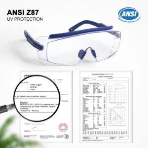Optical Care Safety Glasses Anti Fog Safety Goggles Over Glasses Protective Eyewear with Clear Wrap-around Lens, Adjustable, Impact Resistance and Anti-dust
