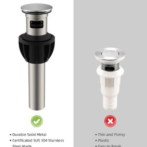 Hibbent 2 Pack Metal Bathroom Sink Drain with Overflow, Pop Up Drain with Detachable Stopper, Stainless Steel Vessel Lavatory Vanity Sink Drain Stopper, Anti-Clogging Drain Strainer, Chrome