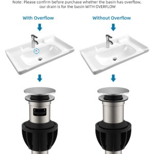 Hibbent 2 Pack Metal Bathroom Sink Drain with Overflow, Pop Up Drain with Detachable Stopper, Stainless Steel Vessel Lavatory Vanity Sink Drain Stopper, Anti-Clogging Drain Strainer, Chrome