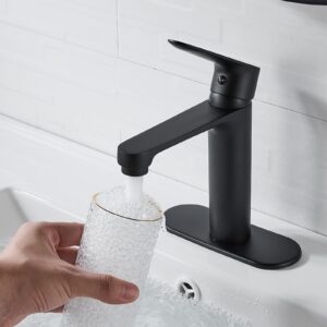 NICTIE Black Bathroom Faucet Single Handle Bathroom Sink Faucet Matte Black Single Hole Basin Vanity Faucet Modern One Hole RV Bathroom Faucet with Pop-up Drain Suitable for 1 Hole or 3 Hole (Black)