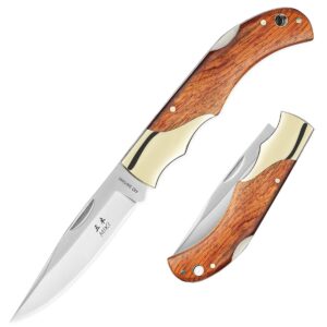 miki classic gentleman edition pocket knife folding knife for edc, 440a steel super blade, brass bolsters, handcrafted cocobolo wood, outdoor camping hiking fishing, everyday carry knife for men women