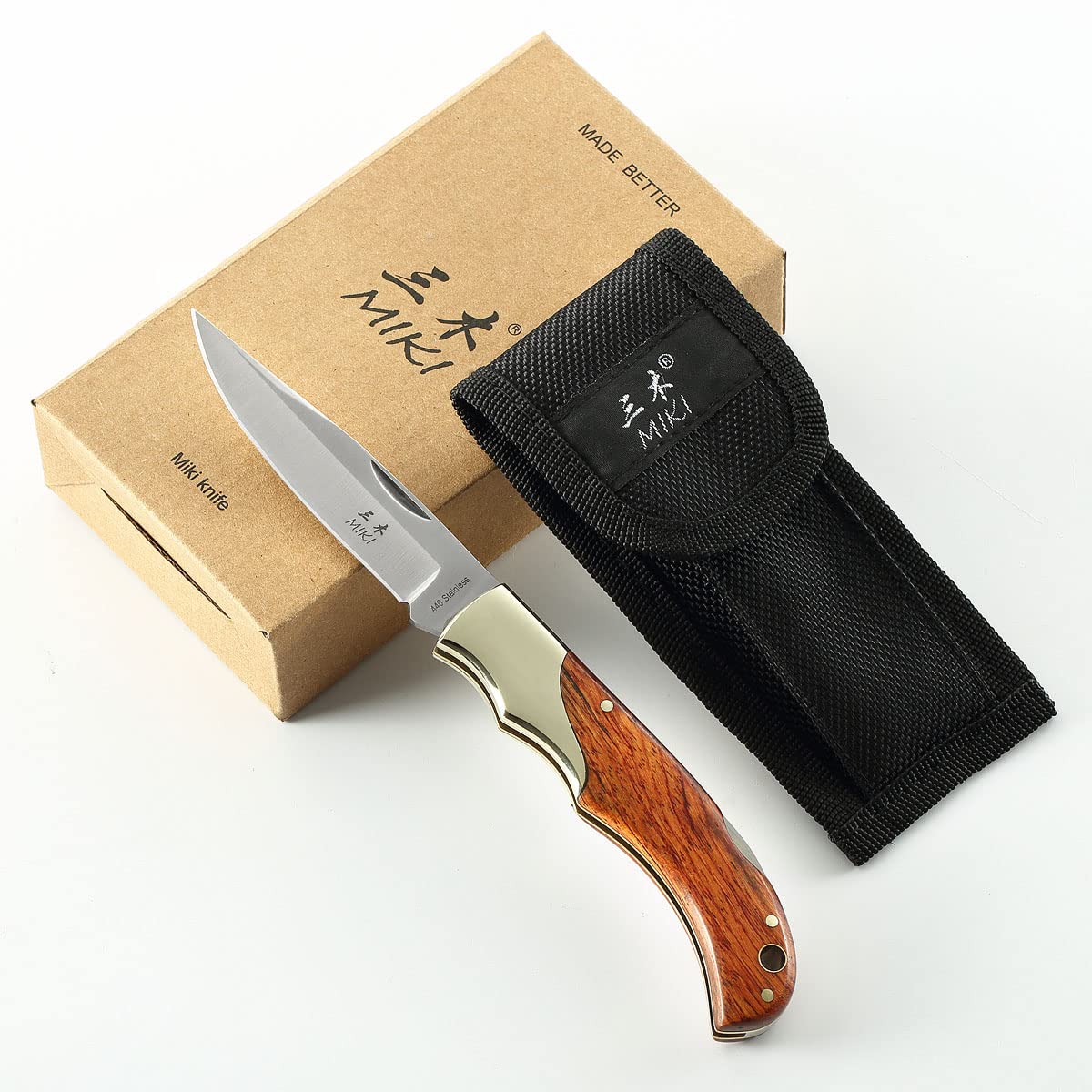 MIKI Classic Gentleman Edition pocket Knife Folding Knife for EDC, 440A Steel Super Blade, Brass Bolsters, Handcrafted Cocobolo Wood, Outdoor camping hiking fishing, Everyday Carry Knife for Men Women