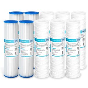 5 micron string wound & 20 micron pleated sediment water filter cartridge by membrane solutions, 10"x2.5", 10 pack