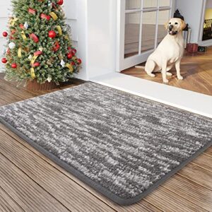 door mats outdoor indoor doormat-rubber non slip absorbent front door mats for outside entry entrance-dirt trapper mat for muddy paws and shoes-gray-17”x30”
