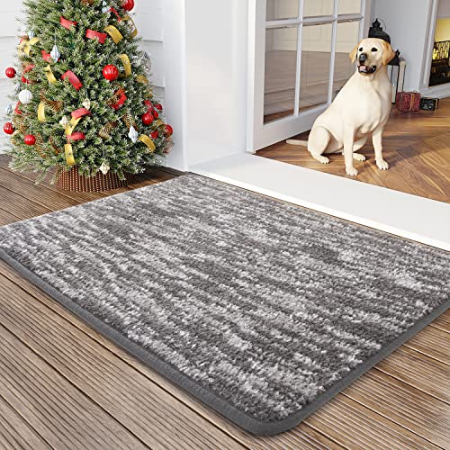 Door Mats Outdoor Indoor Doormat-Rubber Non Slip Absorbent Front Door Mats for Outside Entry Entrance-Dirt Trapper Mat for Muddy Paws and Shoes-Gray-17”x30”