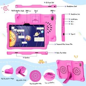 10.1 Inch Kids Tablet,Android 12 Tablet for Kids with Parent Control,1280x800 HD IPS,3GB+32GB,6000mAh Dual Camera WiFi Bluetooth Tablet,Children Tablet with Shock-Proof Case YouTube Netflix(Pink)