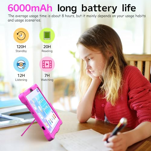 10.1 Inch Kids Tablet,Android 12 Tablet for Kids with Parent Control,1280x800 HD IPS,3GB+32GB,6000mAh Dual Camera WiFi Bluetooth Tablet,Children Tablet with Shock-Proof Case YouTube Netflix(Pink)