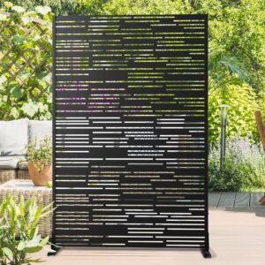 elevens metal outdoor privacy screen, freestanding outdoor divider decorative privacy fence screen,outdoor decorative privacy screens & panels, 72" h×47" w (black-lines)
