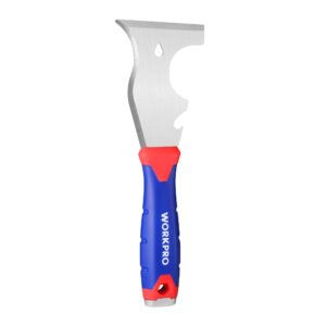 workpro paint scraper, 8 in 1 paint remover, metal putty knife with hammer end and can opener, stainless steel scraper tool for removing caulk, painting, wood and wallpaper