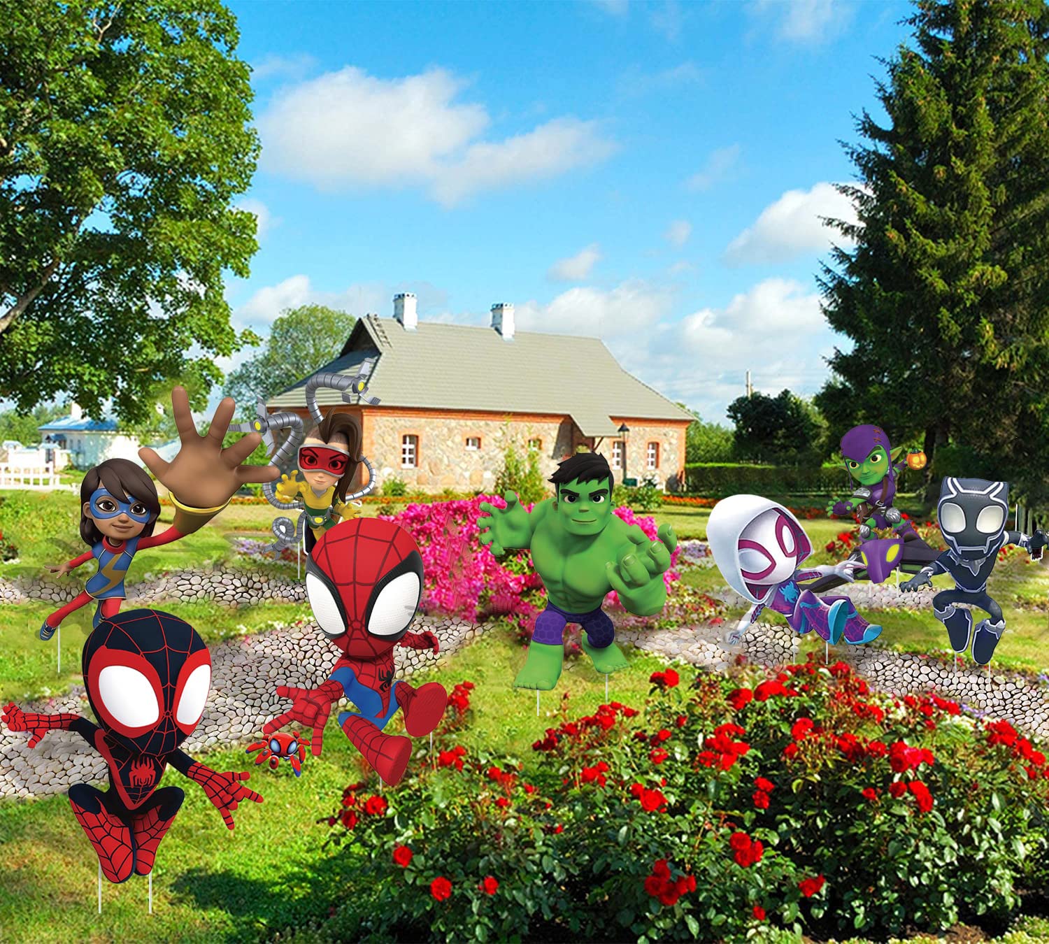 Spider Party Supplies,8PCS Yard Signs with Stakes,Spidey Friends Birthday Decorations,Outdoor Lawn Yard Signs for Spidey theme Party (Spidey Friends)