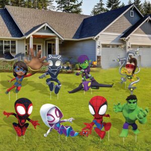 Spider Party Supplies,8PCS Yard Signs with Stakes,Spidey Friends Birthday Decorations,Outdoor Lawn Yard Signs for Spidey theme Party (Spidey Friends)