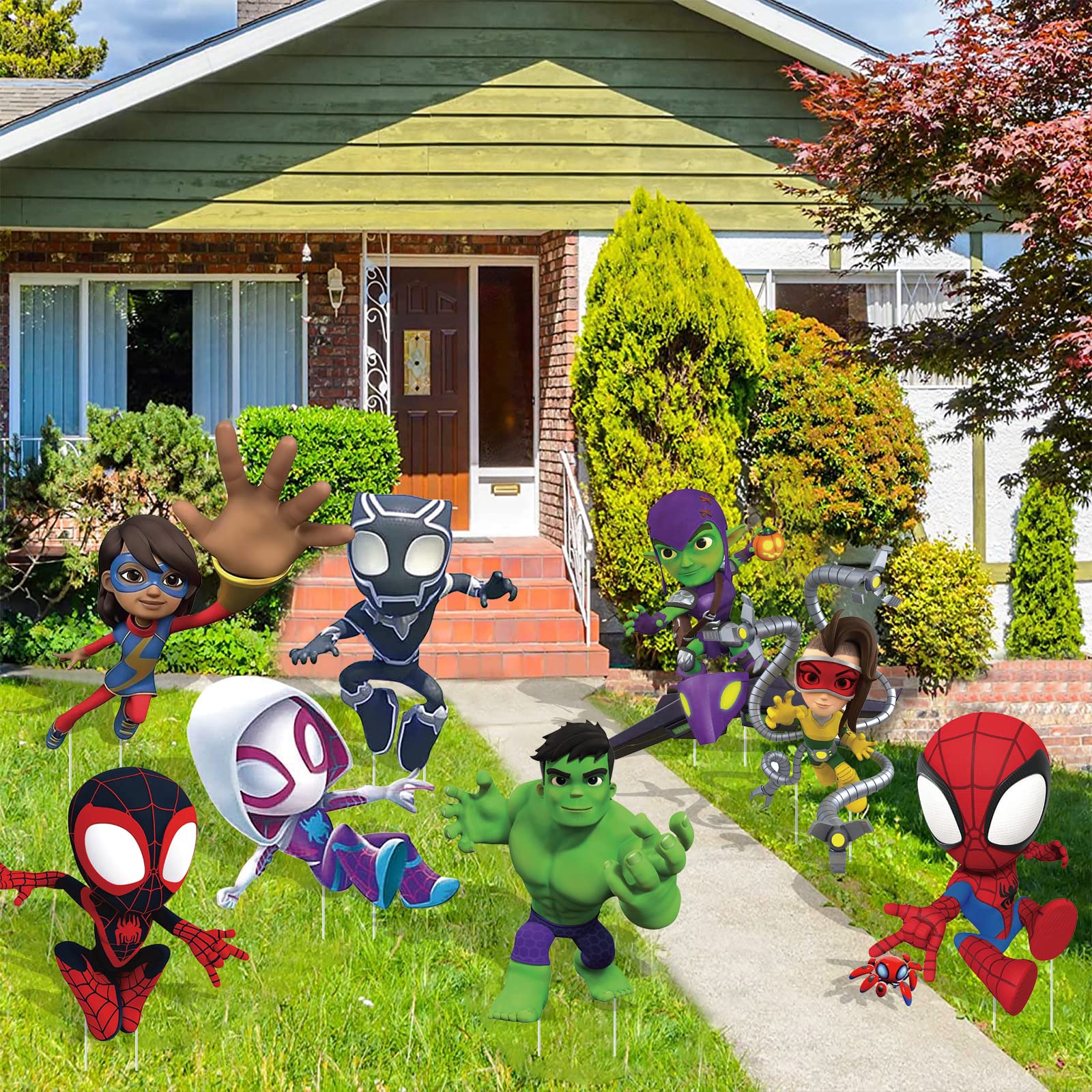 Spider Party Supplies,8PCS Yard Signs with Stakes,Spidey Friends Birthday Decorations,Outdoor Lawn Yard Signs for Spidey theme Party (Spidey Friends)