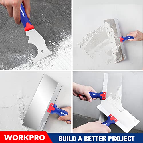 WORKPRO Drywall Tools, Stainless Steel Putty Knife Taping Knife 8 in 1 Painting Scraper with Mud Pan, Spackle Knife Set for Drywall Repairing, Paint Scraping and Wallpaper Removing