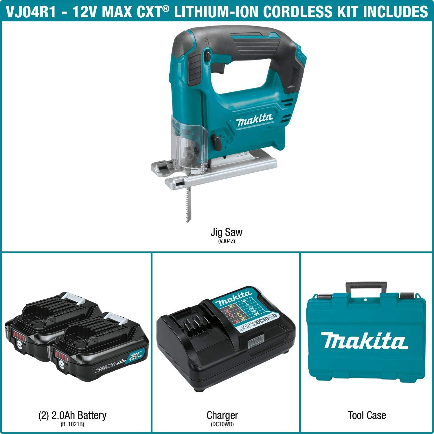 Makita VJ04R1 12V max CXT Lithium-Ion Cordless Jig Saw Kit (2.0Ah) with ADP06 12V max CXT Lithium-Ion Cordless Power Source