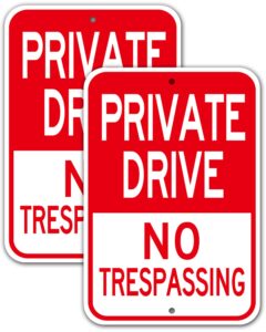 private driveway sign, (2 pack) 12'' x 18''private drive no trespassing sign, rust free heavy duty aluminum private road reflective warning signs,easy to mount,outdoor use