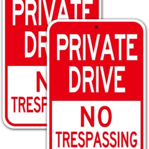 private driveway sign, (2 Pack) 12'' X 18''Private Drive No Trespassing Sign, Rust Free Heavy Duty Aluminum Private Road Reflective Warning Signs,Easy to Mount,Outdoor use