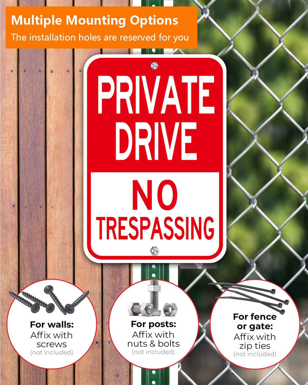 private driveway sign, (2 Pack) 12'' X 18''Private Drive No Trespassing Sign, Rust Free Heavy Duty Aluminum Private Road Reflective Warning Signs,Easy to Mount,Outdoor use