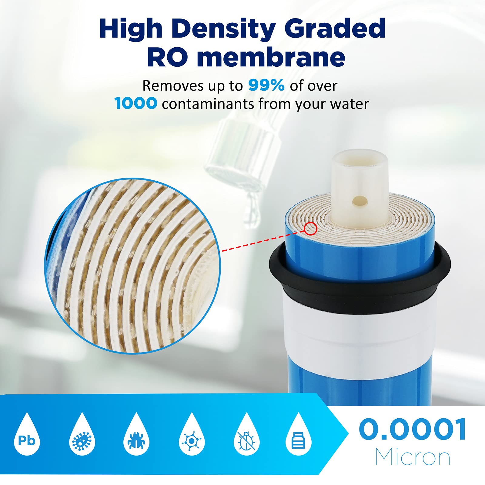 400G RO Membrane with Housing & 5 Micron String Wound Water Filter by Membrane Solutions, Whole House Water Filter Replacement Cartridge