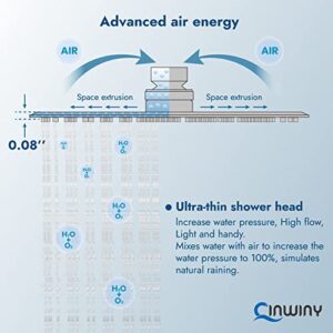 Cinwiny 12 Inch Shower Head Rainfall Brushed Nickel Luxury Square SUS304 Rain Showerhead High Pressure 1/16" Ultra-thin Adjustable Angles Waterfall Full Body Coverage with Silicone Nozzle