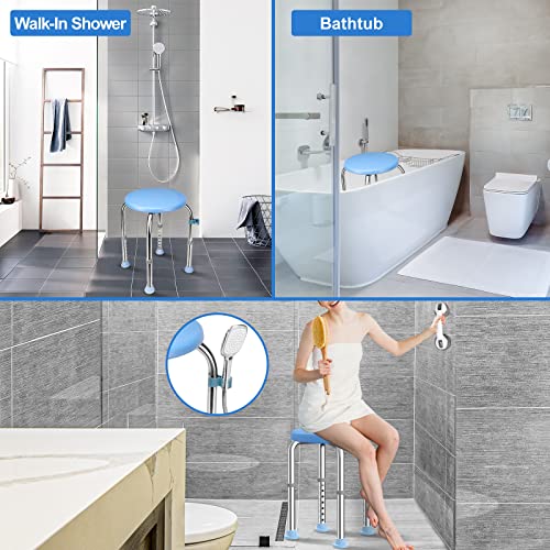 UGarden Heavy Duty Stainless Steel Shower Stool, 350lbs Bath Seat Chair, Round Bathtud Seat w/Assist Grab Bar, Handicap Bathroom Stool, Adjustable Bath Stool Seniors, Disabled, Handicap, Injured