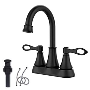 rethme black bathroom sink faucet, 360° swivel spout 2 handle bathrrom faucets, lead-free modern bathroom faucets with pop-up drain and supply lines,suit for 2or3 hole sink, matte black
