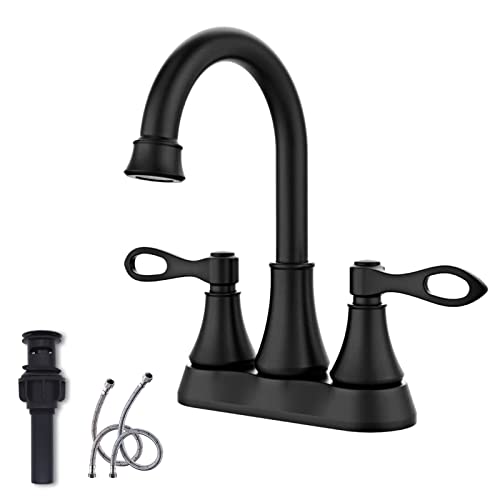 RETHME Black Bathroom Sink Faucet, 360° Swivel Spout 2 Handle Bathrrom Faucets, Lead-Free Modern Bathroom Faucets with Pop-up Drain and Supply Lines,Suit for 2or3 Hole Sink, Matte Black