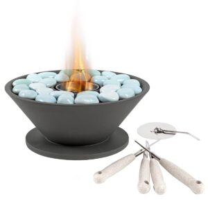 takekit tabletop fire pit bowl, 9.4 inch concrete portable fireplace for indoor and outdoor, personal fire bowl with roasting sticks, s’mores maker, used with isopropyl alcohol