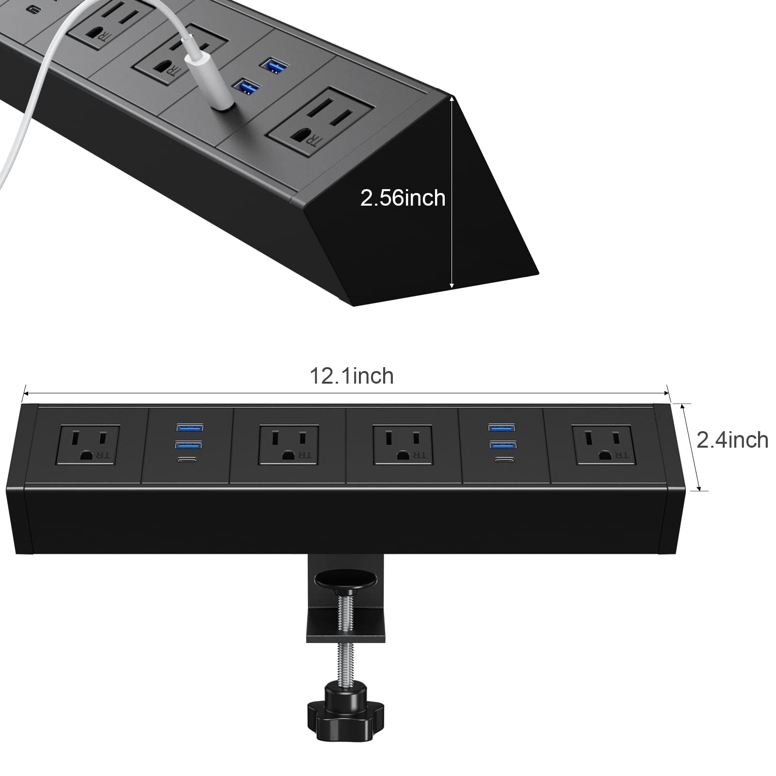Desk Clamp Power Strip with 20W USB C,USB Total 40W Desk Edge Power Strip,4 Wide Spaced Tamper Resistant AC Outlets,2 USB-C,4 USB-A,6ft Flat Plug Cord,Fit 2.1" Tabletop Edge