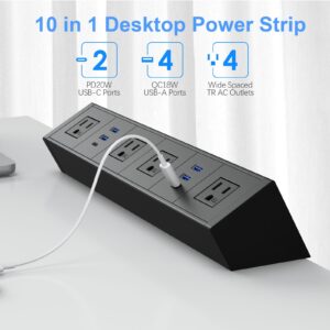 Desk Clamp Power Strip with 20W USB C,USB Total 40W Desk Edge Power Strip,4 Wide Spaced Tamper Resistant AC Outlets,2 USB-C,4 USB-A,6ft Flat Plug Cord,Fit 2.1" Tabletop Edge