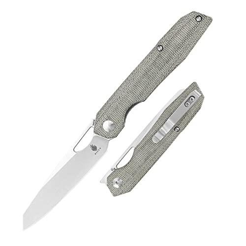 Kizer Genie 154CM Steel EDC Knife 3.39 Inches Blade Green Micarta Handle Folding Pocket Knife Thumb Hole Openers V4545C1