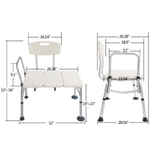Winado Tub Transfer Bench for Bathtub with Backrest & Armrest, Supports up to 330 lbs Aluminium Alloy Bath Chair, White