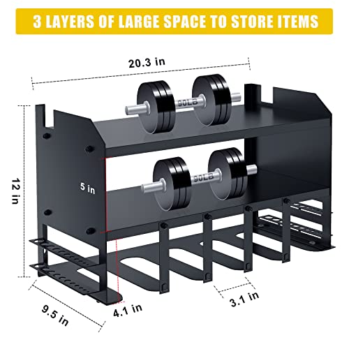 Power Tool Organizer, Drill Holder Wall Mount Heavy Duty Metal Tool Shelf Garage Tool Organizers with 5 Slots and Storage Larger Capacity Tool Rack for Home Work