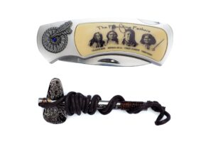 trendy zone 21 founding fathers folding pocket knife with embossed dream catcher i tomahawk pendant on a leather-thread i packed inside an artistic box |closed knife length- 4" | open knife length– 7”