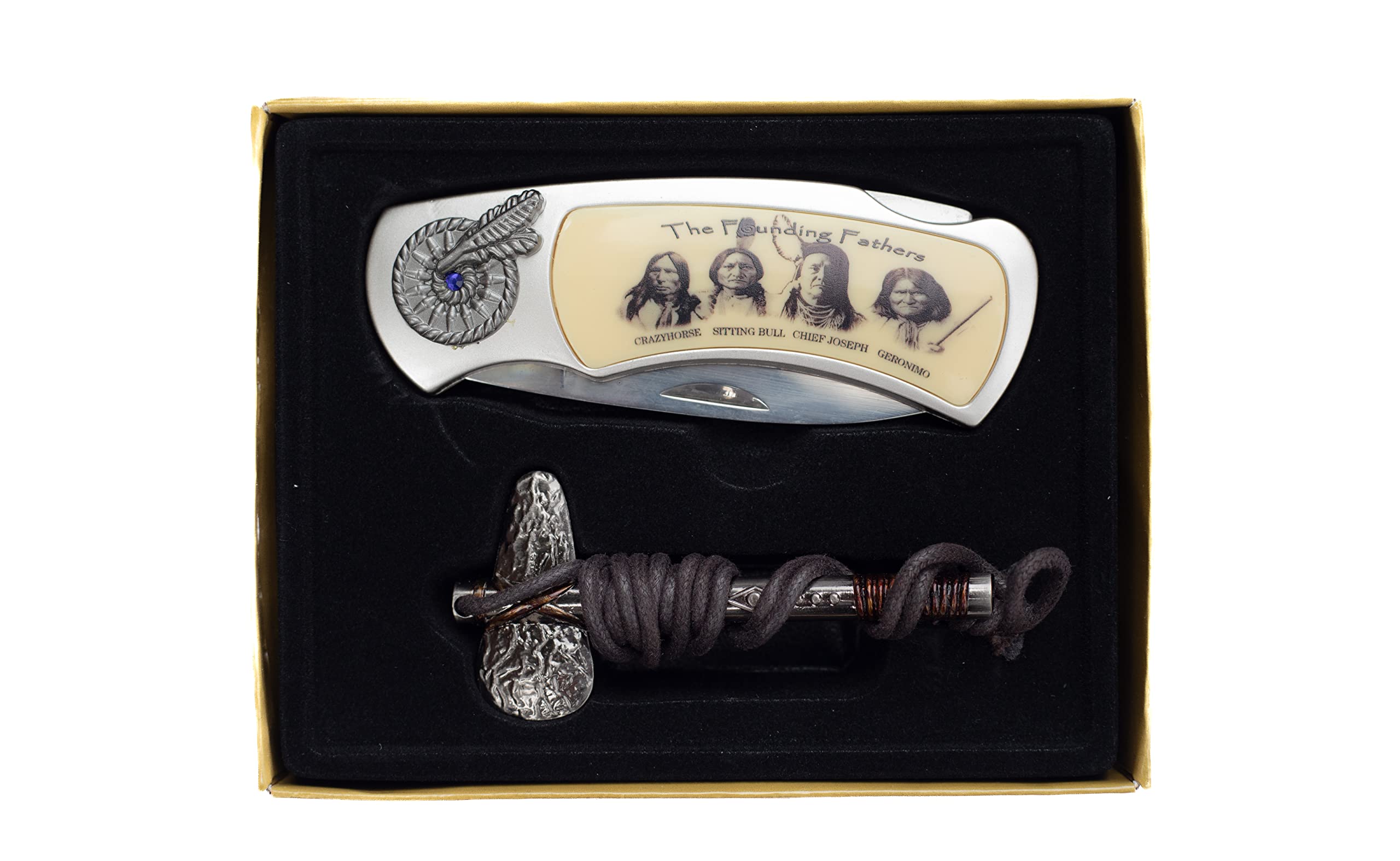 TRENDY ZONE 21 Founding Fathers Folding Pocket Knife with Embossed Dream Catcher I Tomahawk Pendant on a Leather-Thread I Packed Inside an Artistic Box |Closed Knife Length- 4" | Open Knife Length– 7”