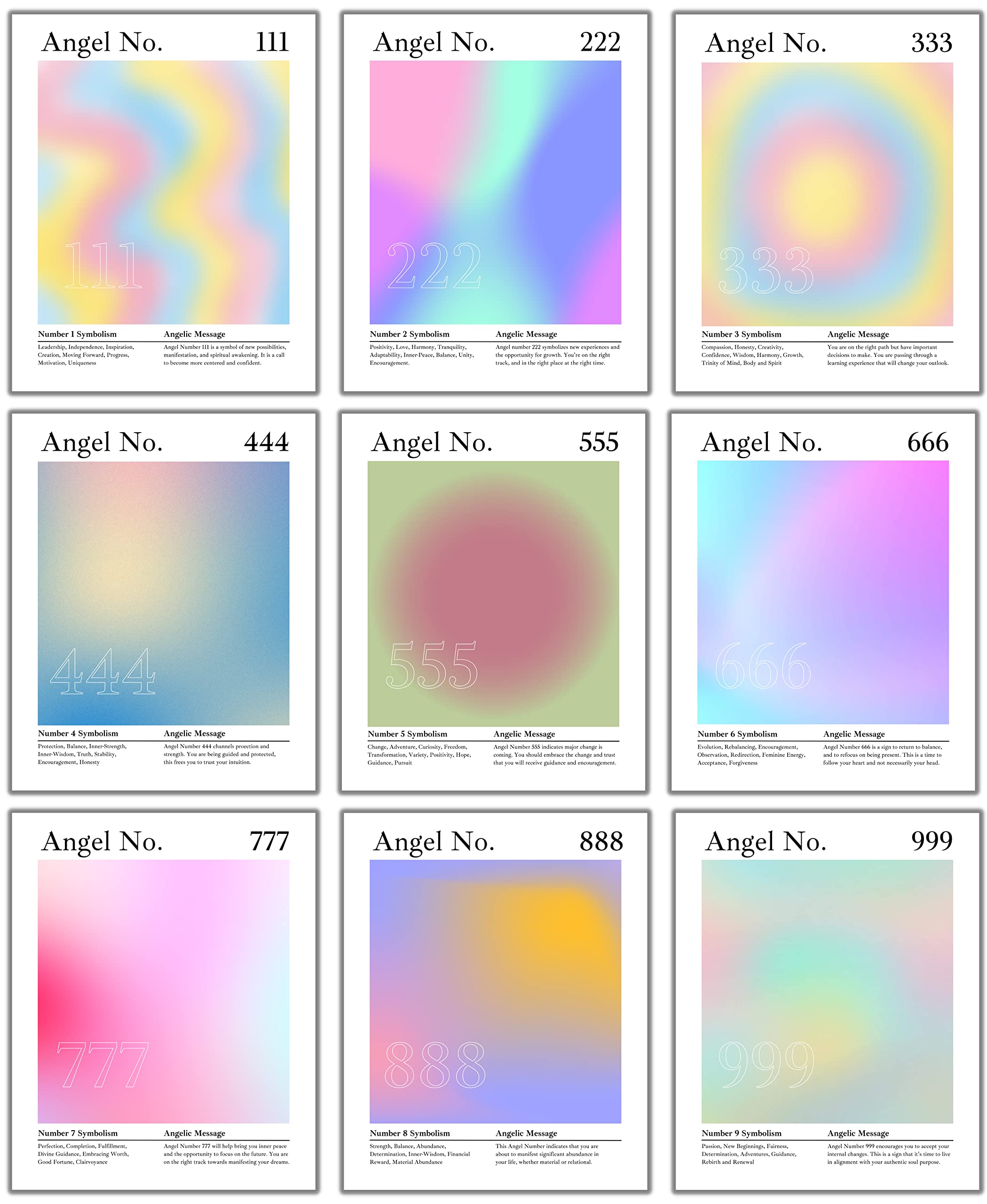 Roxbury Row Set of 9 8x10 Unframed Aura Posters for Room Aesthetic, Angel Number Poster, Aesthetic Room Decor, Spirital Aesthetic Room Decor (Complete Set)