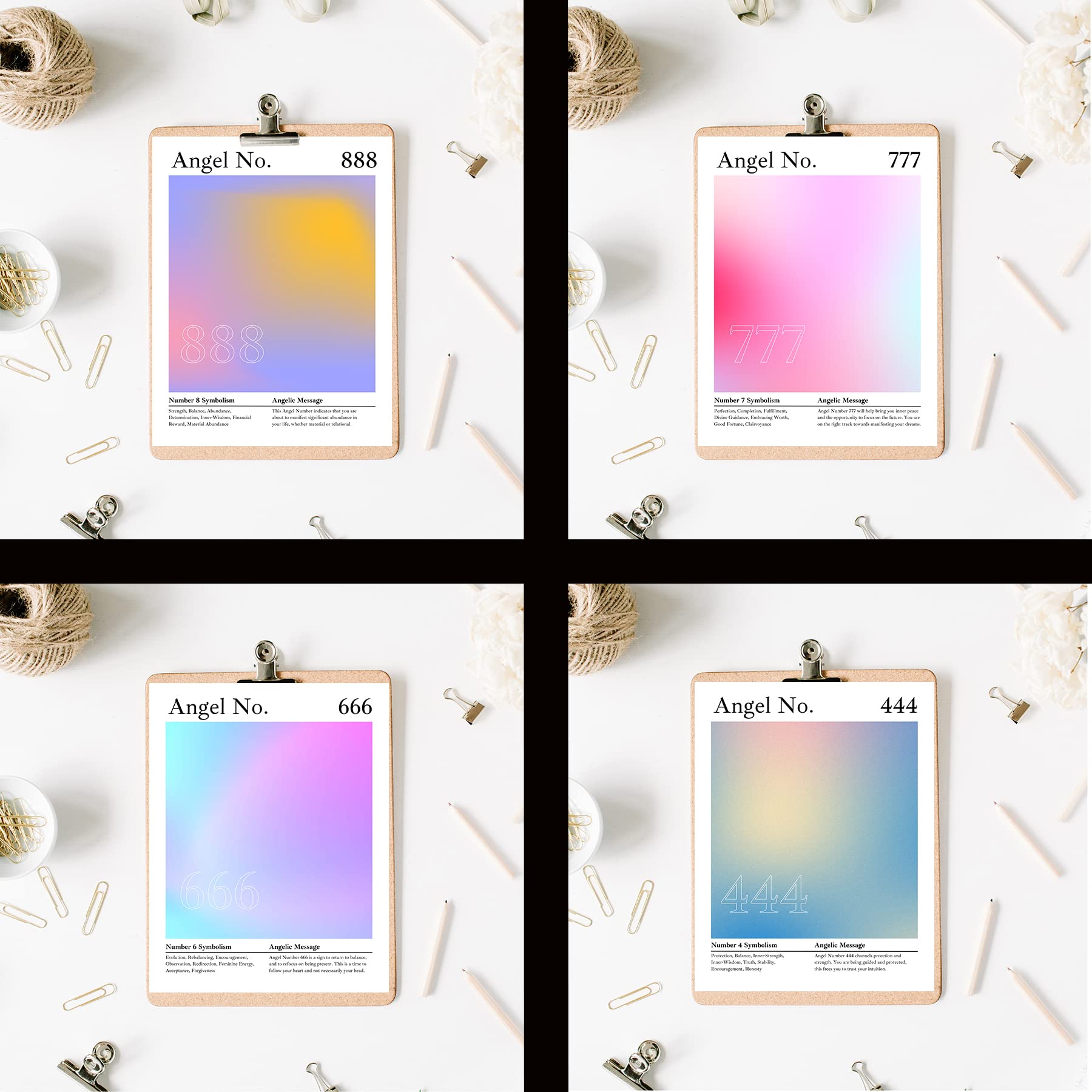 Roxbury Row Set of 9 8x10 Unframed Aura Posters for Room Aesthetic, Angel Number Poster, Aesthetic Room Decor, Spirital Aesthetic Room Decor (Complete Set)