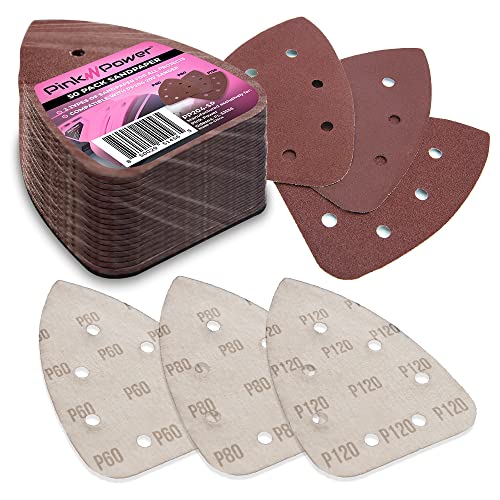 Pink Power Sandpaper for 20V PP204 Cordless Electric Hand Sander - Detail Sand Paper Hook & Loop P60/P80/P120 Grit Sandpaper Pads for Wood, Furniture, & Wall - Sanding Sheets for Palm Sander