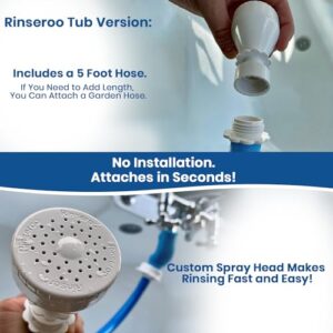 Rinseroo Bathtub Faucet Sprayer Attachment. Slip-On Dog Shower Hose Adapter. No-Install Pet Showerhead Attaches to Tub Spout 5 Foot Hose